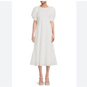 NWT TED BAKER JENAAY WHITE EYELET SHORT PUFF SLEEVE MAXI PEASANT DRESS - 5 (XL)